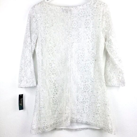 La Vanya NEW white lace silver embellished pullover tunic blouse - Picture 4 of 7